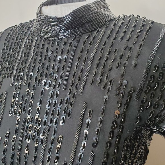 Vintage Nipon Elegant Black Sequin Dress - Picture 7 of 12